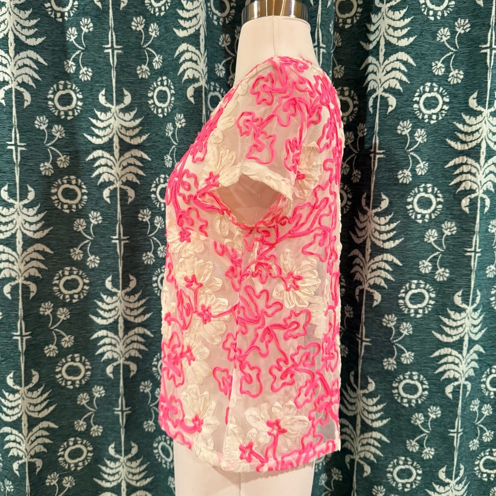 Anthropologie Meadow Rue Cherry Blossom Pink Ribbon Mesh Women's Top Size XS - Picture 9 of 9